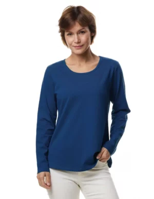 Langarmshirt Damen Rundhals blau