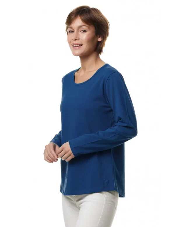 Langarmshirt Damen Rundhals blau aus Alpakawolle