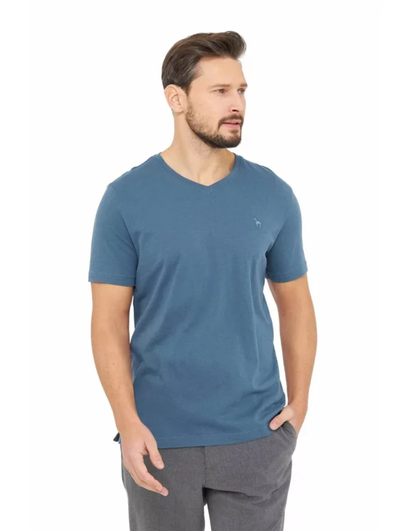 T-Shirt V-Ausschnitt blau