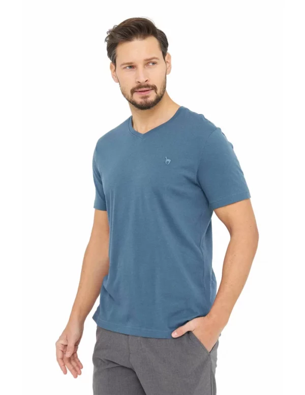 T-Shirt V-Ausschnitt blau online kaufen