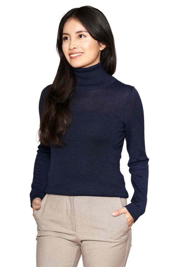 Seide Rollkragenpullover dunkelblau Alpaka
