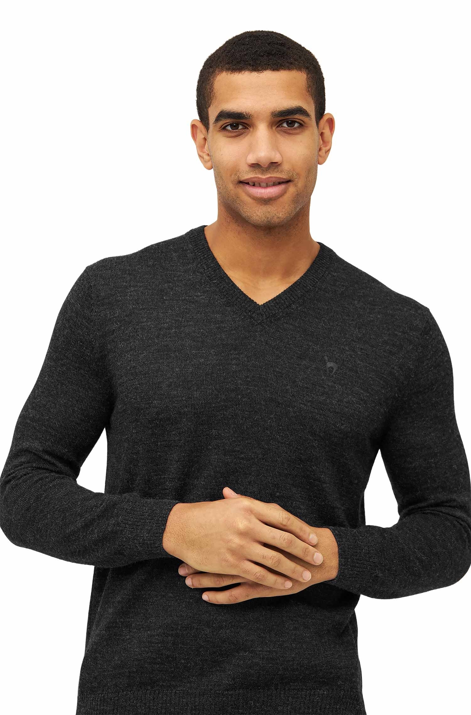 Alpaka Pullover V-Ausschnitt Herren anthrazit