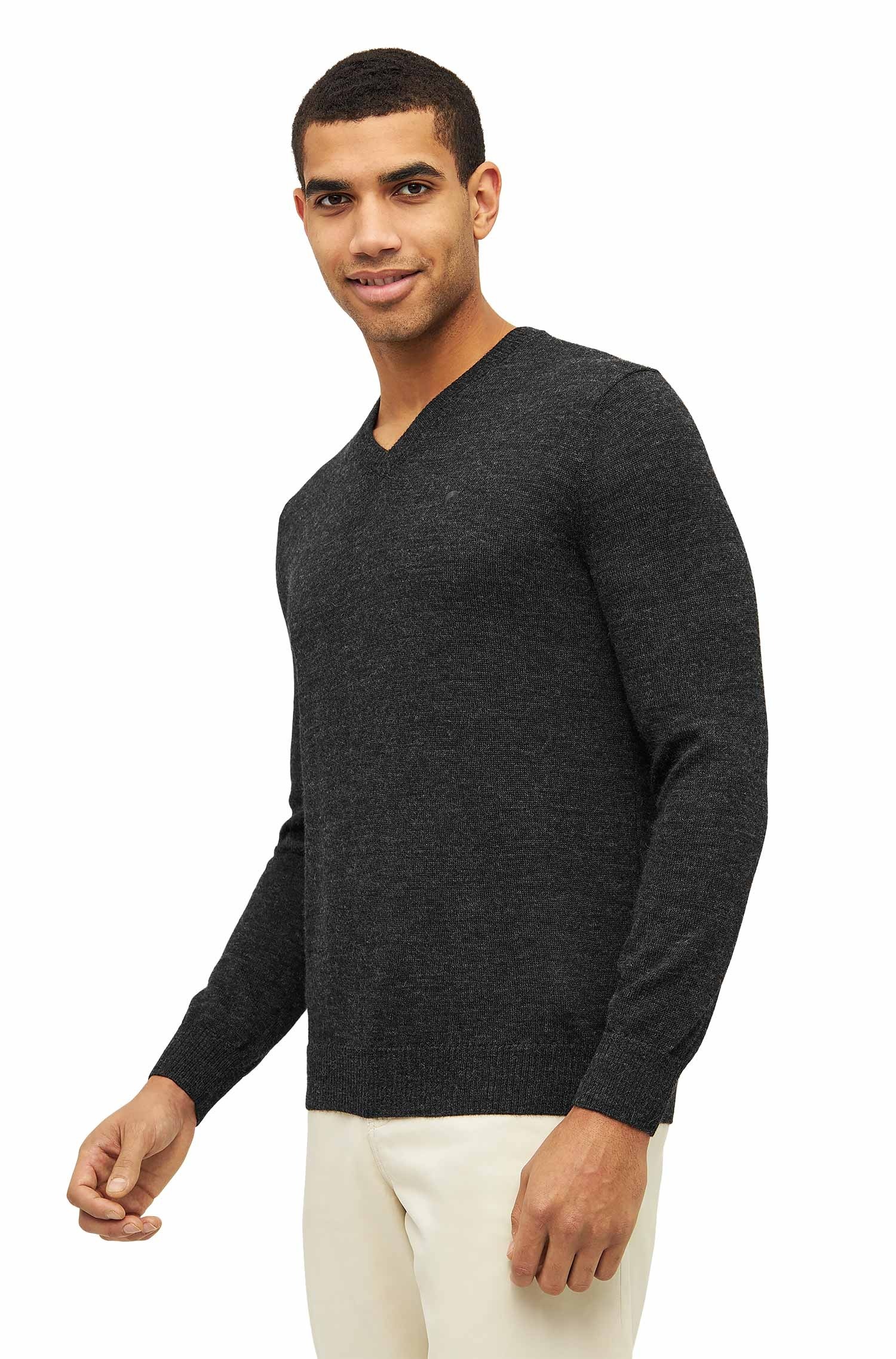 Alpaka Pullover V-Ausschnitt anthrazit Herren