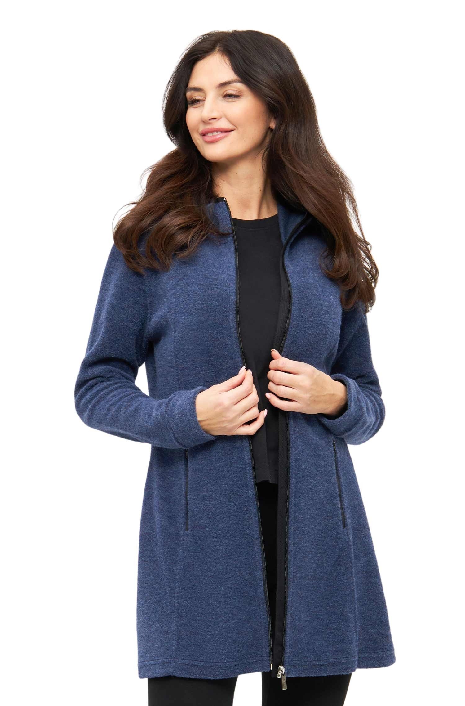 Alpaka Fleece Kapuzenmantel blau